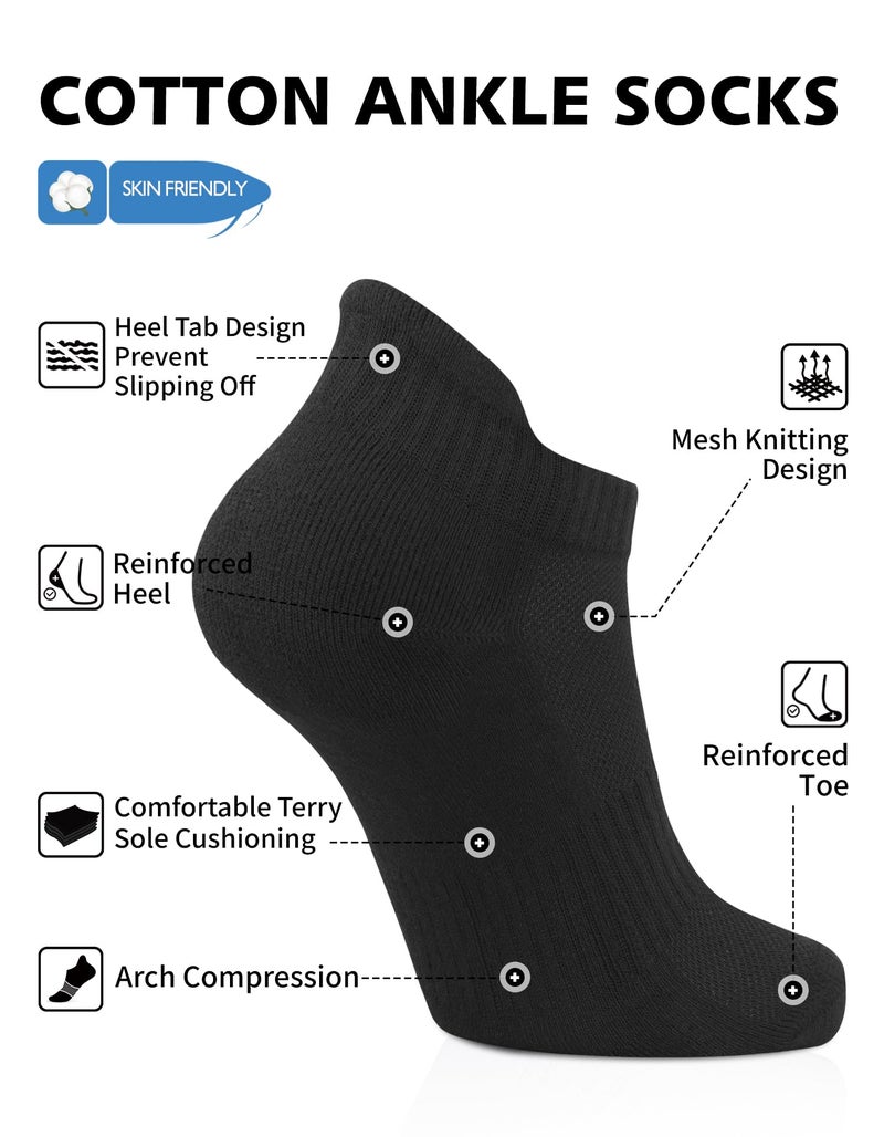 CLOSEMATE 7 Pairs Ankle Athletic Running Socks for Men Women - Comfortable Cotton Cushioned and Anti-Blister(7Black, Size L) - Image 4